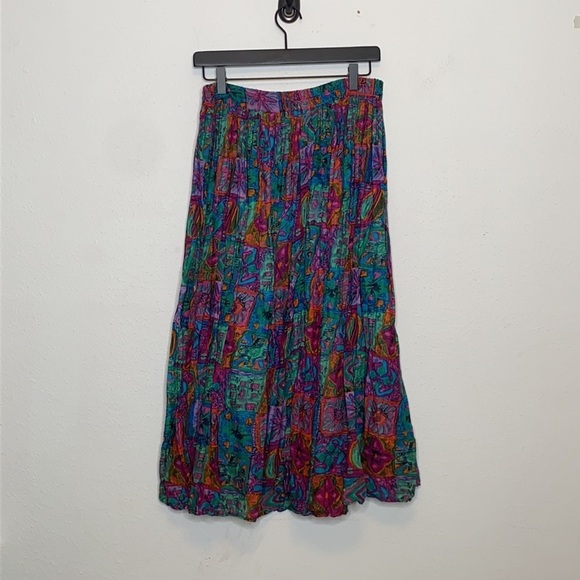 Blue Cabana Women's Blue & Pink Vintage Maxi Skirt Cotton Lined size Medium - Picture 5 of 8